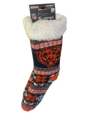 FOCO NFL Women's Cozy Chicago Bears Team Knit Footy Slipper Size 6-10 Non Skid